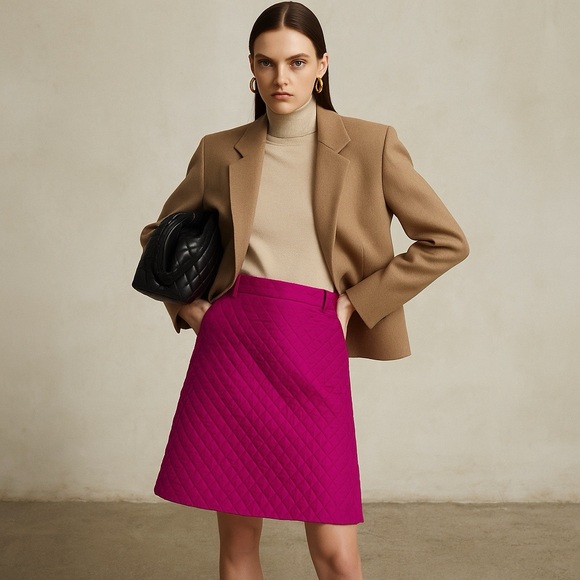 Vintage 90s silk quilted skirt. 1990s magenta pink statement skirt. waist 29" - Picture 1 of 7